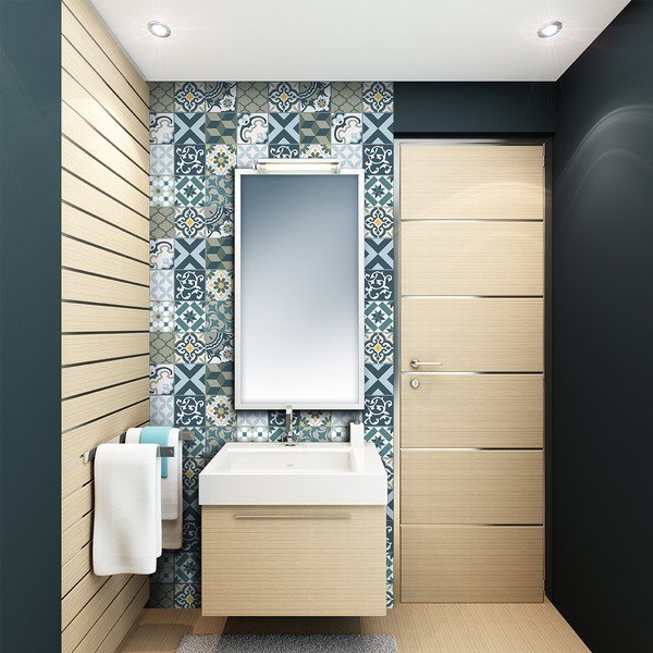 Komplet 24 stenskih nalepk Ambiance Azulejos Rony, 10 x 10 cm-image-1
