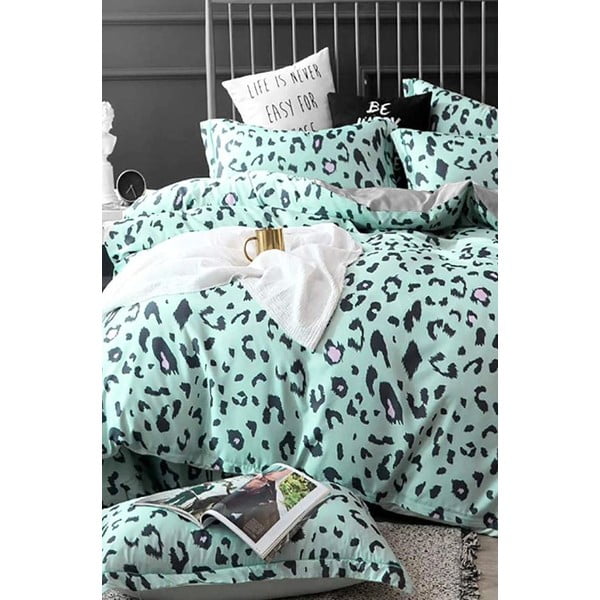 Mentolno zelena podaljšana bombažna posteljnina za zakonsko posteljo z rjuho 200x220 cm Strawberry – Mila Home