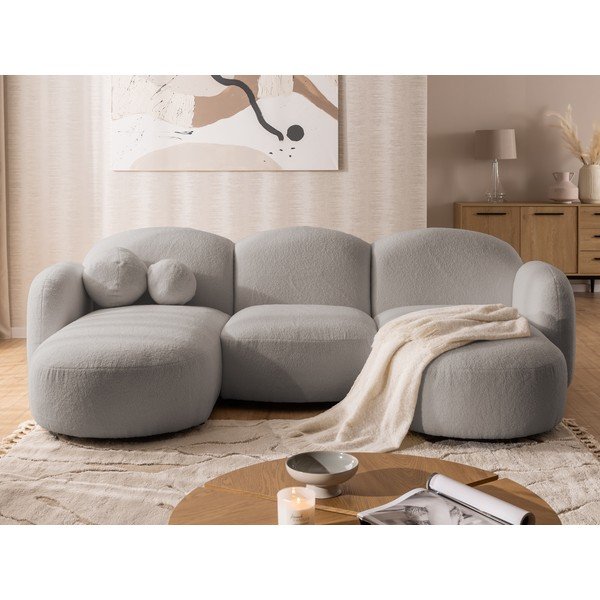 Siva kotna sedežna garnitura iz tkanine bouclé (v obliki črke "U") Orbit – Ropez-image-1