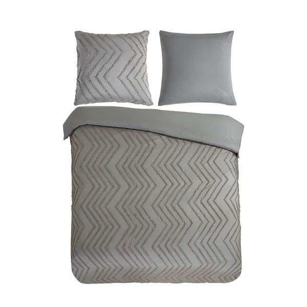 Sivo-rjava posteljnina za zakonsko posteljo/podaljšana iz mikrovlaken 200x220 cm Pure Zigzag – Good Morning