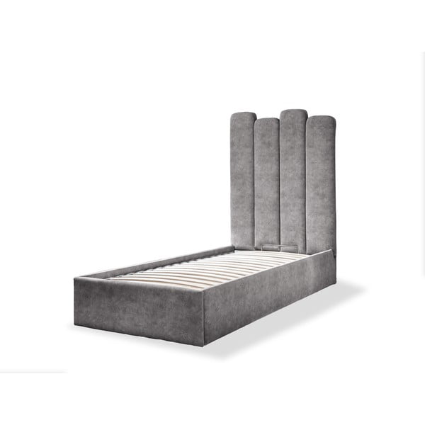 Siva oblazinjena postelja s prostorom za shranjevanje in letvenim dnom 90x200 cm Dreamy Aurora - Miuform