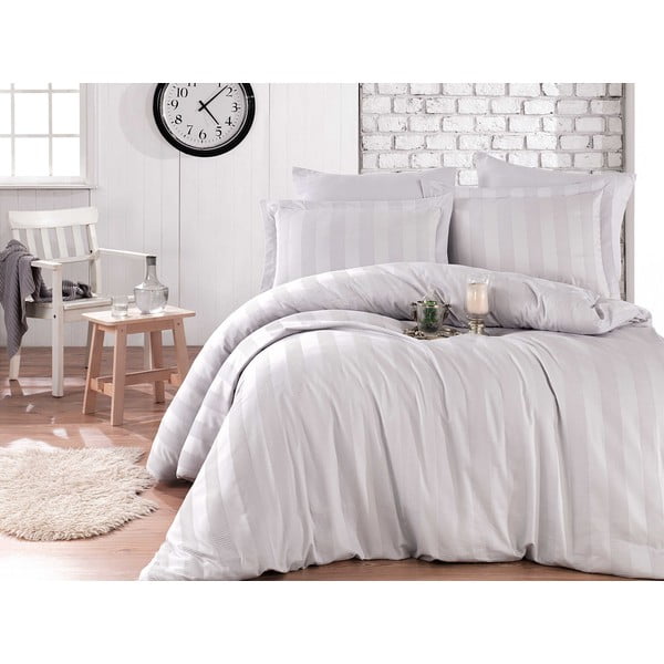 Siva posteljnina iz bombažnega satena za zakonsko posteljo z rjuho Hobby Wafel, 200 x 220 cm