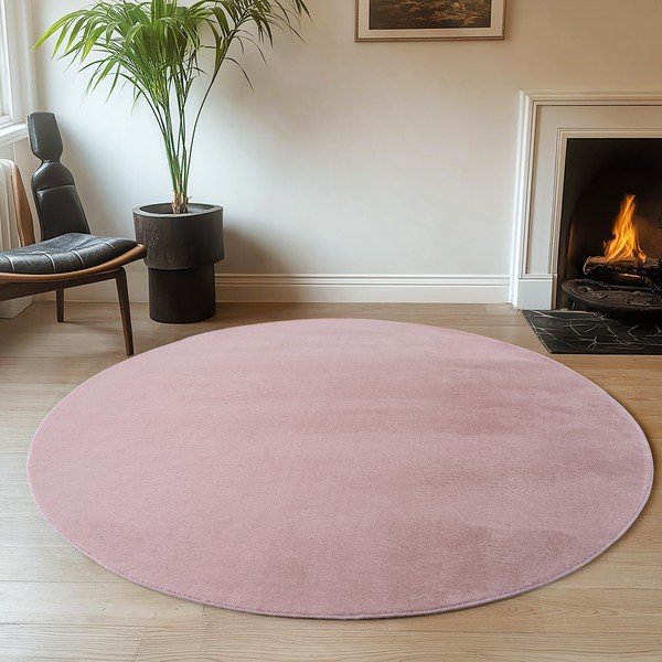 Svetlo rožnata pralna okrogla preproga ø 160 cm Joy – Ayyildiz Carpets-image-1