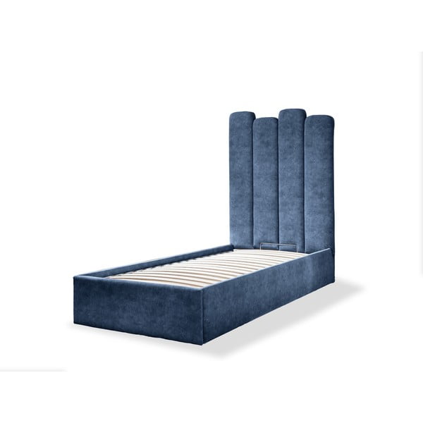 Modra oblazinjena postelja s prostorom za shranjevanje in letvenim dnom 90x200 cm Dreamy Aurora - Miuform
