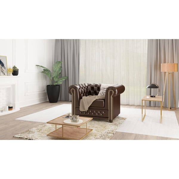 Temno rjav fotelj iz imitacije usnja York – Ropez-image-1