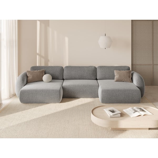 Svetlo siva raztegljiva/s prostorom za shranjevanje kotna sedežna garnitura iz šenilje (v obliki črke "U") Tonale – Cosmopolitan Design-image-1
