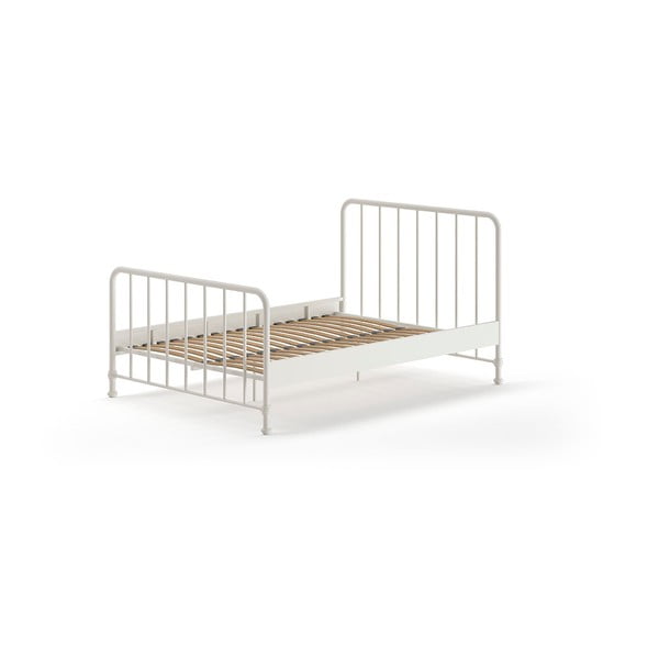 Bela kovinska zakonska postelja z letvenim dnom 140x200 cm BRONXX – Vipack-image-2