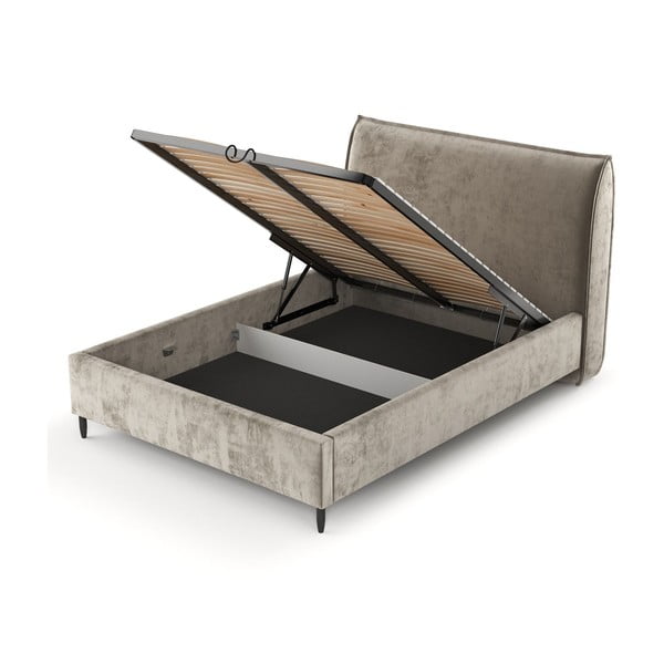 Bež oblazinjena zakonska postelja s prostorom za shranjevanje z letvenim dnom 180x200 cm Shell – Maison de Rêve-image-4