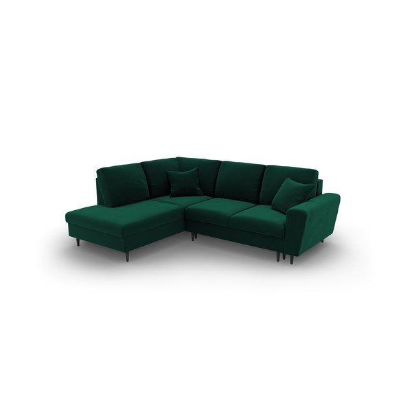 Zelena žametna raztegljiva kotna sedežna garnitura s prostorom za shranjevanje (levi kot/v obliki črke L) Kyoto – Cosmopolitan Design-image-1