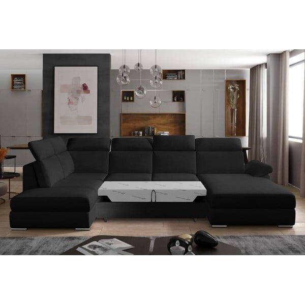 Črna raztegljiva kotna sedežna garnitura (levi kot/v obliki črke "U") Evanell – ELTAP-image-2