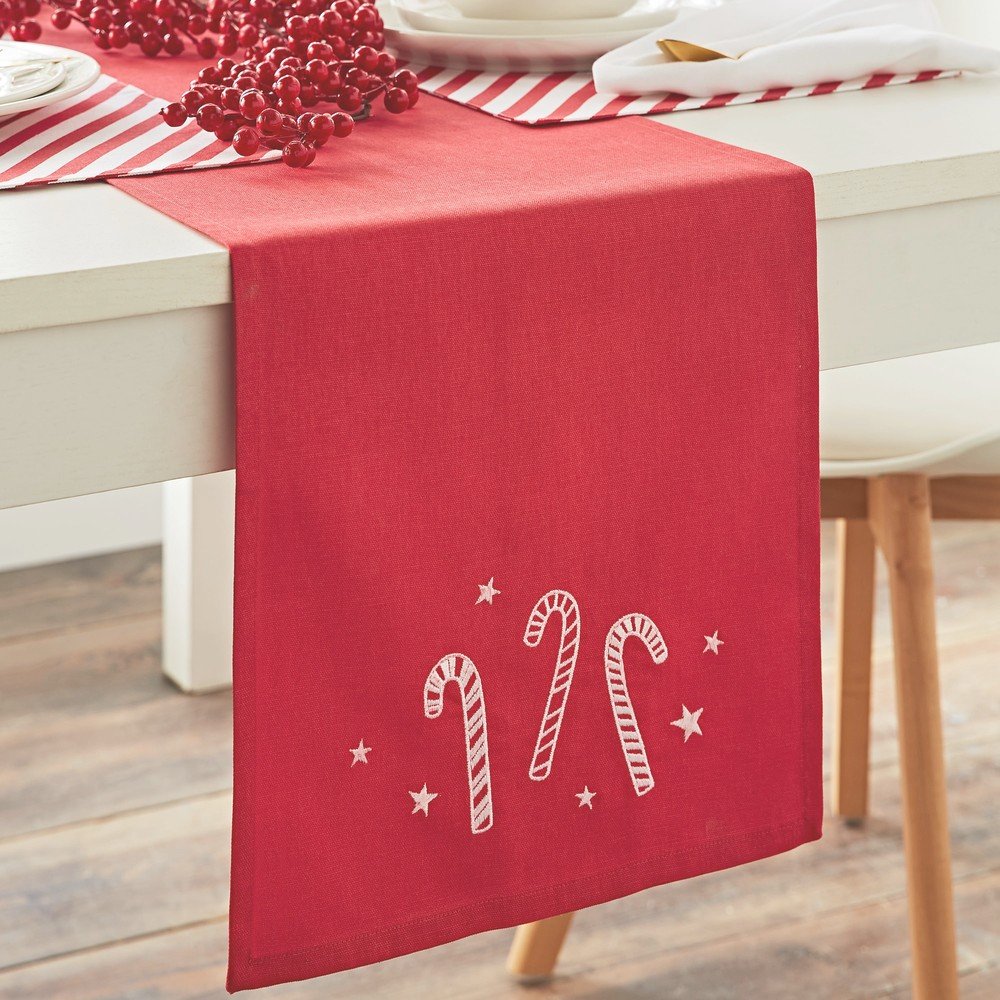 Bombažen namizni tekač z božičnim motivom 32x220 cm Candy Cane