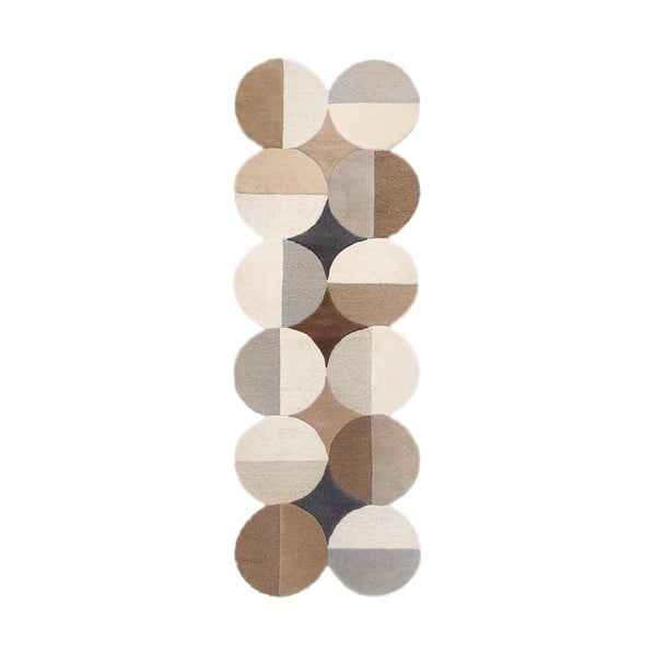 Sivo-bež ročno tkan volnen tekač 80x230 cm Mia Ellipse – Flair Rugs