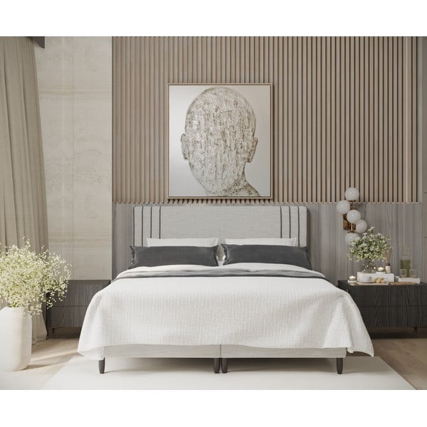 Svetlo siva oblazinjena zakonska postelja s prostorom za shranjevanje 200x200 cm Musca – Maison de Rêve-image-3