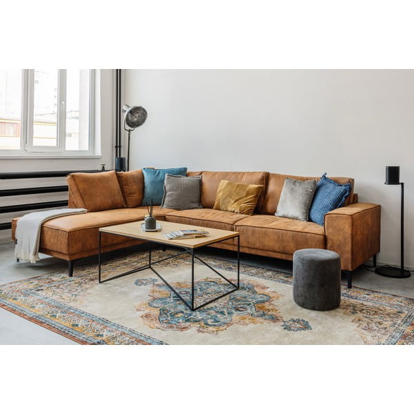 Kotna sedežna garnitura iz imitacije usnja v konjak rjavi barvi (levi kot) Copenhagen – Scandic-image-1