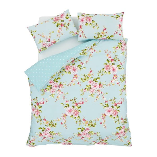 Svetlo modra posteljnina z motivom vrtnice Catherine Lansfield Canterbury, 200 x 200 cm-image-1