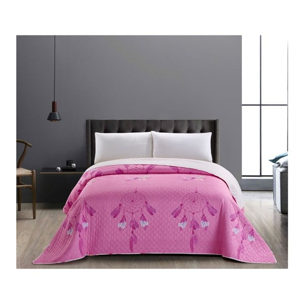 Rožnato-belo obojestransko pregrinjalo za posteljo iz mikrovlaken DecoKing Sweet Dreams, 240 x 260 cm