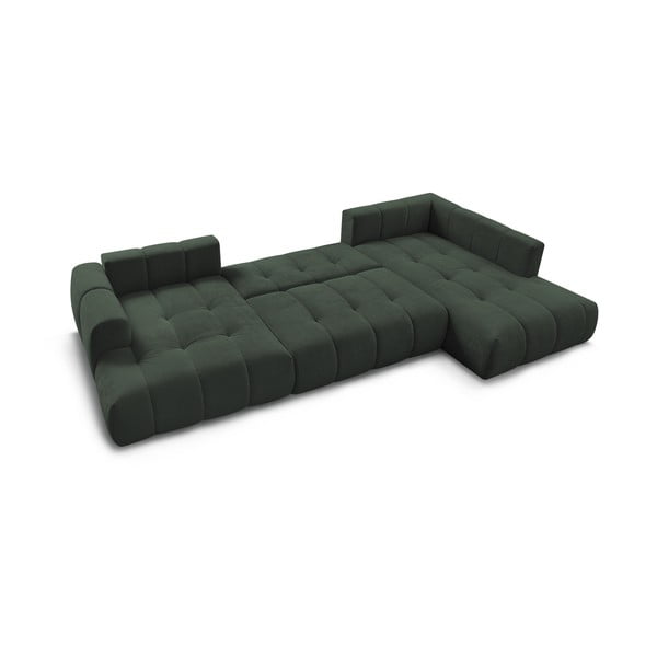 Zelena raztegljiva/s prostorom za shranjevanje kotna sedežna garnitura (desni kot/v obliki črke "U") Fuji – Bobochic Paris-image-4