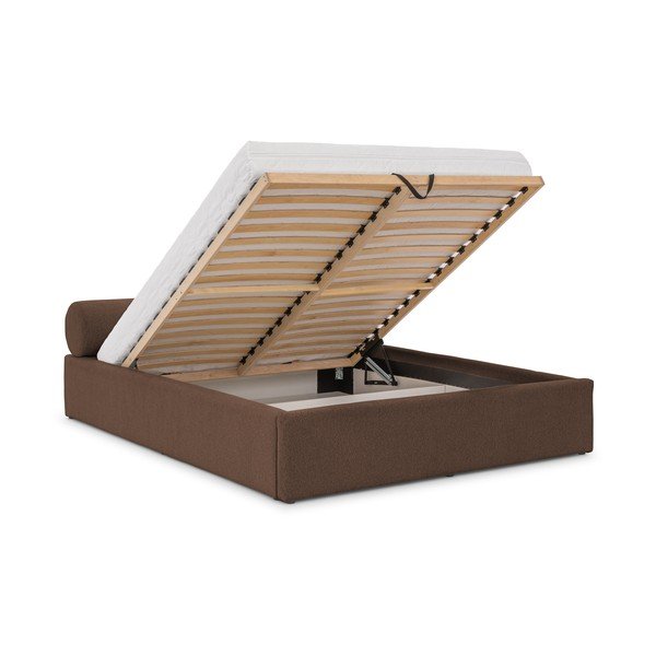 Rjava oblazinjena zakonska postelja s prostorom za shranjevanje z letvenim dnom 160x200 cm Cille – Ropez-image-2