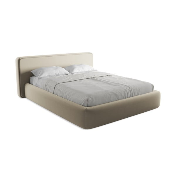 Bež oblazinjena zakonska postelja s prostorom za shranjevanje z letvenim dnom 160x200 cm Kiana – Makamii-image-2