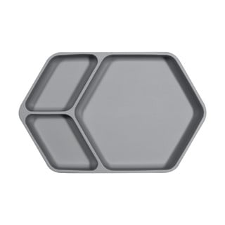Siv silikonski otroški krožnik Kindsgut Squared, 25 x 16 cm