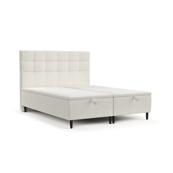 Kremno bela oblazinjena zakonska postelja s prostorom za shranjevanje 180x200 cm Senses – Maison de Rêve