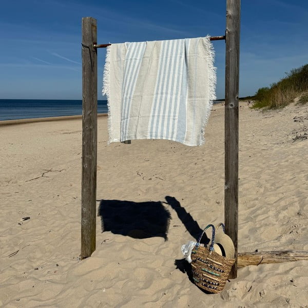 Modra lanena brisača za na plažo 85x140 cm Allure Stripe – Linen Tales-image-2