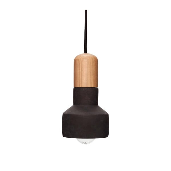 Črna betonska viseča svetilka z lesenimi detajli Hübsch Juliane