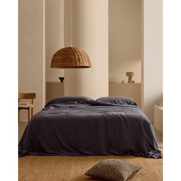 Prašno modra podaljšana posteljnina za zakonsko posteljo iz mešanice lana 240x220 cm Simmel – Kave Home-image-3