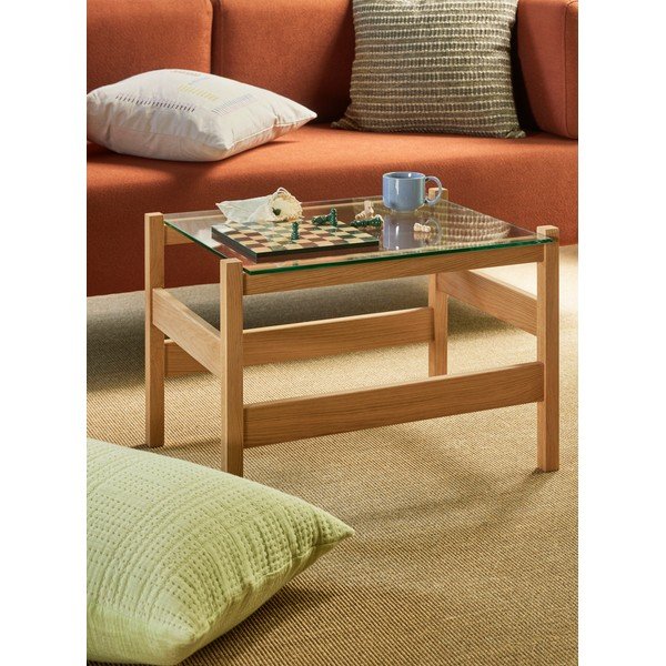 Klubska mizica s stekleno mizno ploščo v naravni barvi 52x66 cm Ledge – Hübsch-image-1