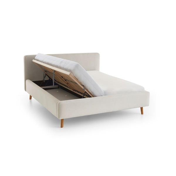 Kremno bela oblazinjena zakonska postelja s prostorom za shranjevanje z letvenim dnom 180x200 cm Mattis – Meise Möbel-image-3