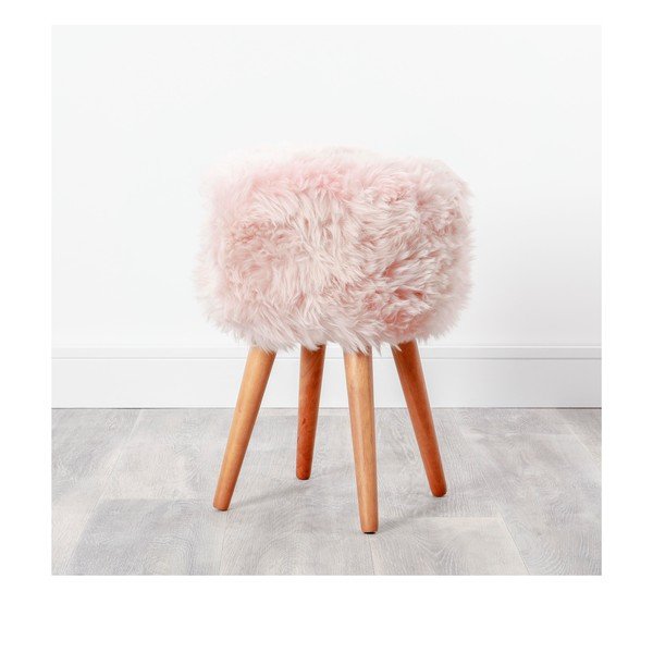 Stolček s sedežem iz rožnate ovče kože Native Natural, ⌀ 30 cm-image-2
