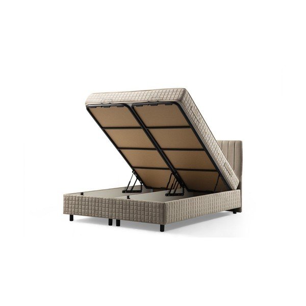 Bež oblazinjena zakonska postelja s prostorom za shranjevanje z letvenim dnom 140x200 cm Safir – Kalune Design-image-2