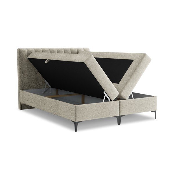 Sivorjava boxspring postelja s prostorom za shranjevanje 160x200 cm Puhala – Makamii-image-1