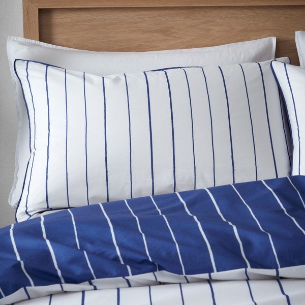 Bela/modra bombažna posteljnina za zakonsko posteljo 200x200 cm Hastings Stripe – Content by Terence Conran-image-3