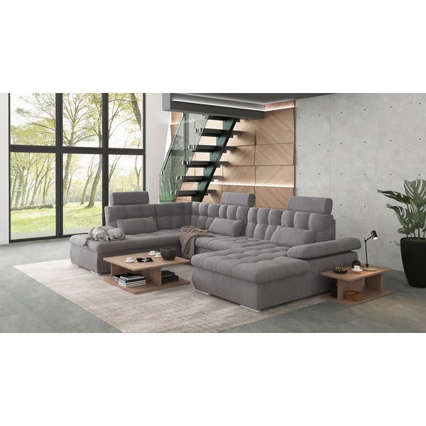 Siva raztegljiva kotna sedežna garnitura s prostorom za shranjevanje (levi kot/v obliki črke "U") Merkur – Ropez-image-3