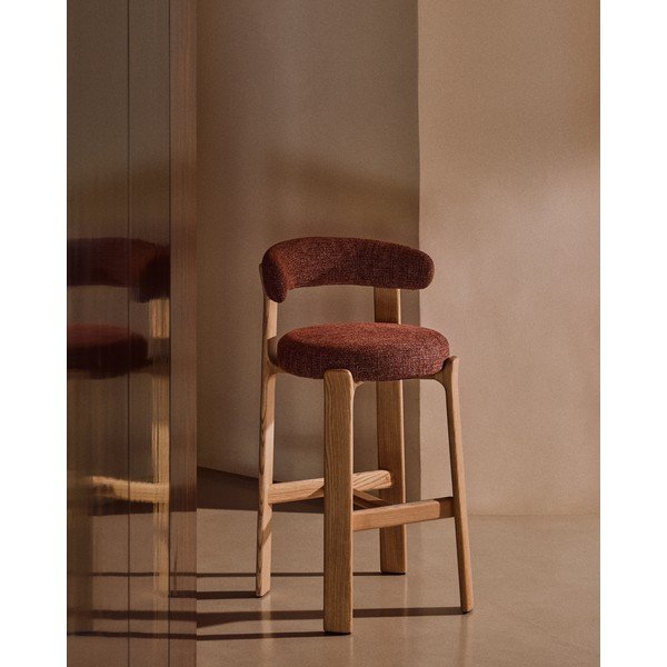 Barski stol iz masivnega jesena v barvi terakote in svetli naravni barvi (višina sedeža 75 cm) Granite – Kave Home-image-1