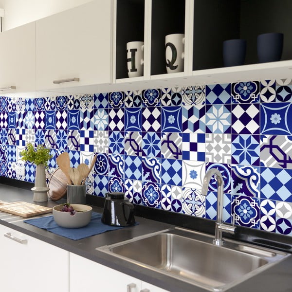 Komplet 60 stenskih nalepk Ambiance Azulejos San Paolo, 10 x 10 cm