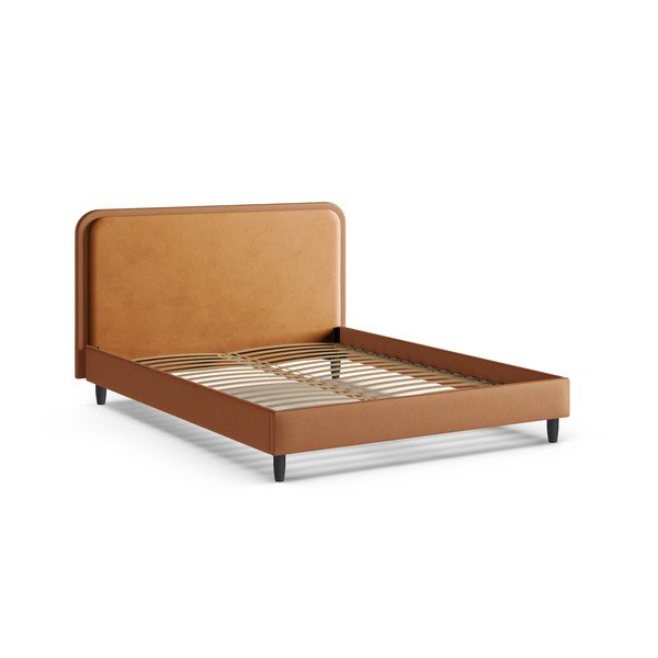 Oranžna oblazinjena zakonska postelja z letvenim dnom 140x200 cm Aveline – Micadoni -image-2