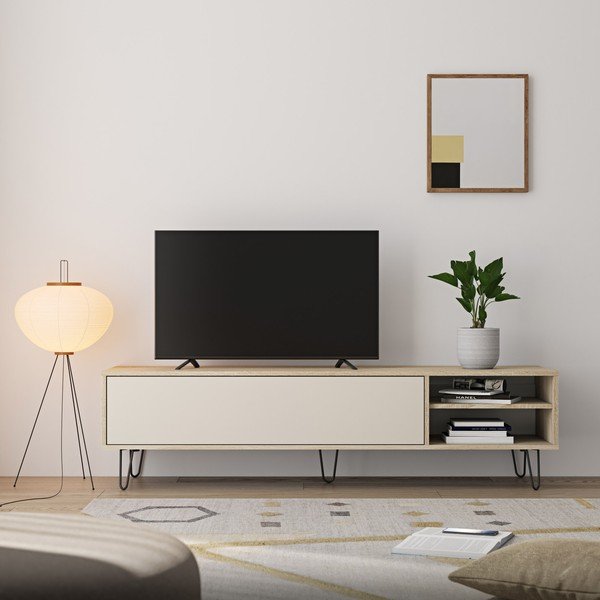 Kremasto bela TV omarica v hrastovem dekorju 165x44 cm Aero - TemaHome -image-1