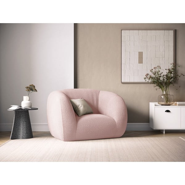 Svetlo rožnat fotelj iz tkanine bouclé Essen – Cosmopolitan Design-image-1