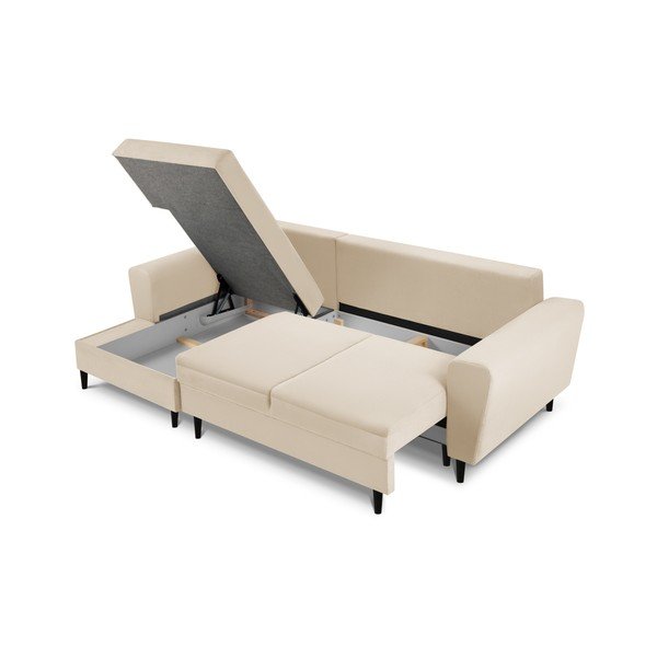 Bež raztegljiva kotna sedežna garnitura s prostorom za shranjevanje iz rebrastega žameta (levi kot/z ležalnikom) Kyoto – Cosmopolitan Design-image-3