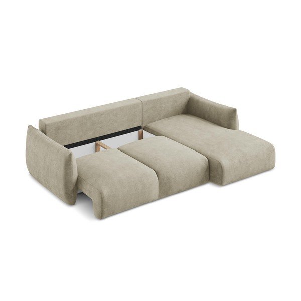 Bež raztegljiva kotna sedežna garnitura iz šenilje (desni kot/z ležalnikom) Leila – Makamii-image-4