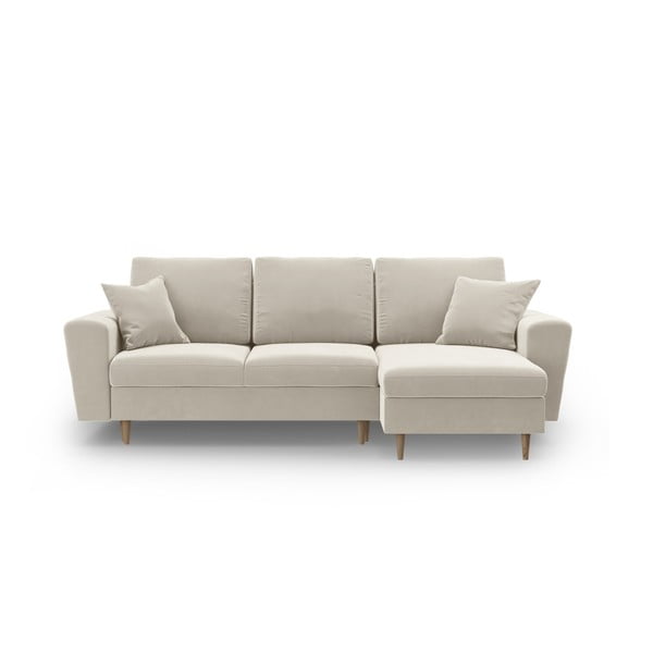 Bež žametna raztegljiva kotna sedežna garnitura s prostorom za shranjevanje Kyoto – Cosmopolitan Design