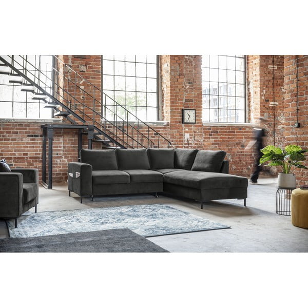 Temno siva žametna raztegljiva kotna sedežna garnitura (desni kot) Lofty Lilly – Miuform-image-4