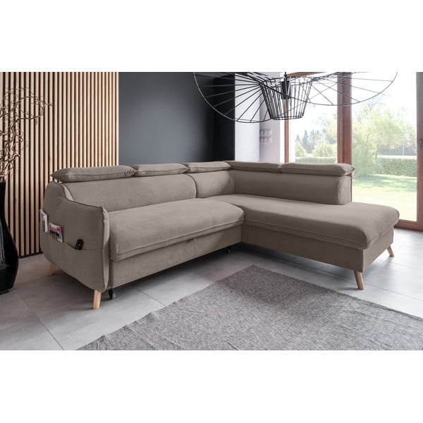 Svetlo rjava žametna raztegljiva kotna sedežna garnitura (desni kot) Sweet Harmony – Miuform-image-3