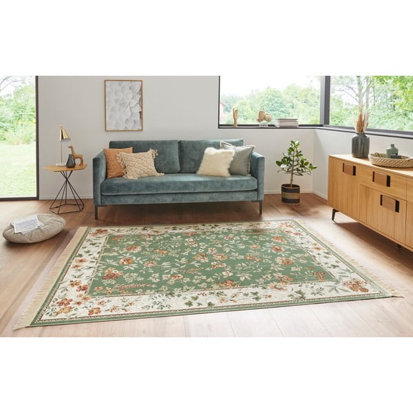 Zeleno-kremno bela viskozna preproga 195x300 cm Oriental – Nouristan-image-1