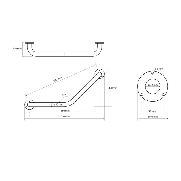 Jeklen stenski varnostni ročaj 66 cm Handicap 120° – Sapho-image-1