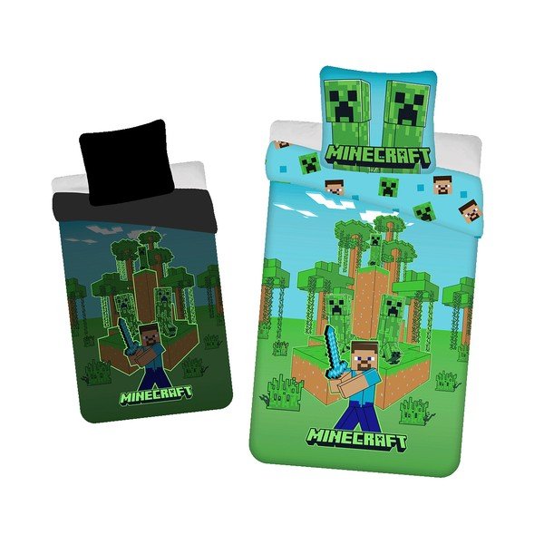 Enojna bombažna otroška posteljnina s svetlečim učinkom 140x200 cm Minecraft "Jungle Fight" – Jerry Fabrics