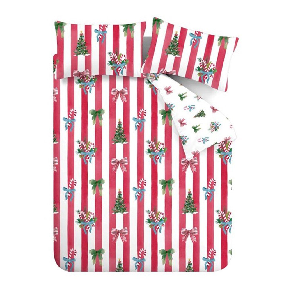 Rdeča/bela enojna posteljnina Christmas Stripe