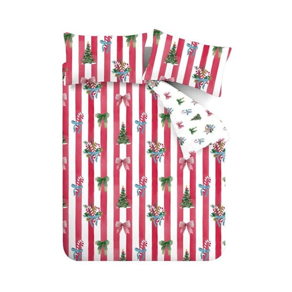 Rdeča/bela posteljnina za zakonsko posteljo 200x200 cm Christmas Stripe – Catherine Lansfield